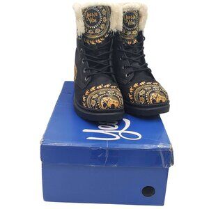 Yes We Vibe Women's size 9 Black Gold Vegan Leather Suede Fur Elephant Boots